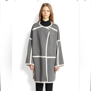 Chloé Oversized Taped‎ Seam Wool Gray Blanket Coat Cardigan Sz S Made in Italy